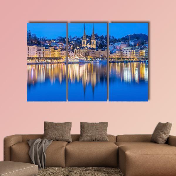River Reuss With Church Of Saint Leodegar In Luzern Canvas Wall Art-3 Horizontal-Gallery Wrap-25" x 16"-Tiaracle