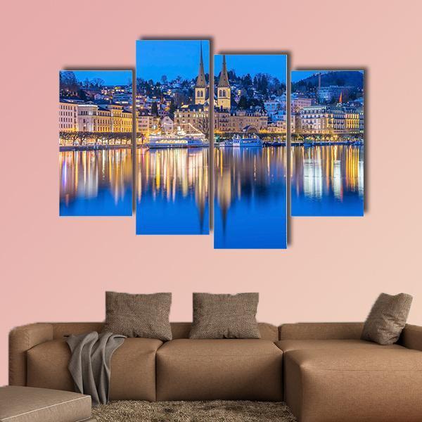 River Reuss With Church Of Saint Leodegar In Luzern Canvas Wall Art-4 Pop-Gallery Wrap-50" x 32"-Tiaracle