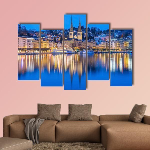 River Reuss With Church Of Saint Leodegar In Luzern Canvas Wall Art-5 Pop-Gallery Wrap-47" x 32"-Tiaracle