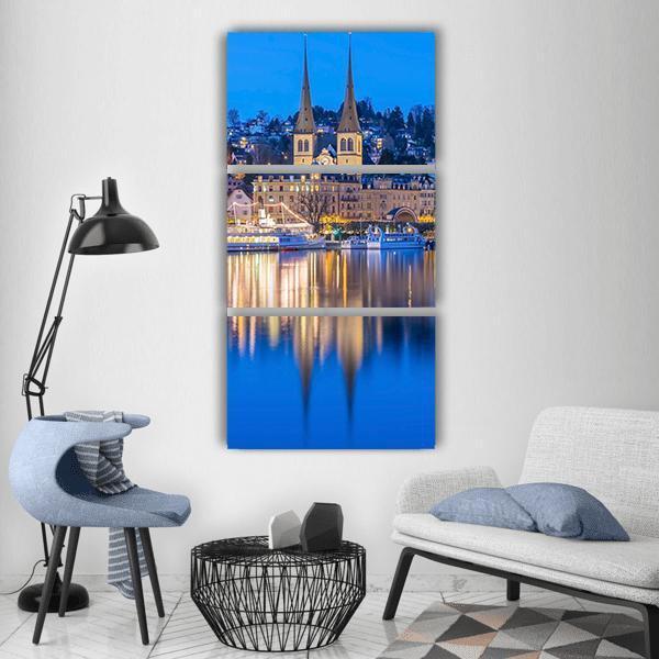 River Reuss With Saint Leodegar In Luzern Vertical Canvas Wall Art-3 Vertical-Gallery Wrap-12" x 25"-Tiaracle