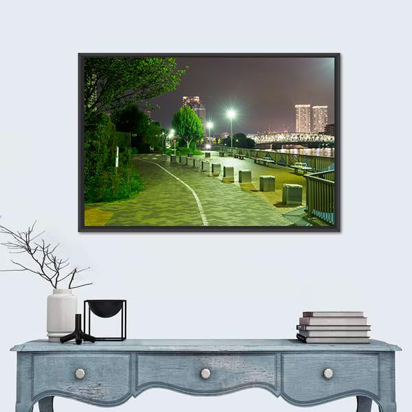 River Side Promenade In Japan Canvas Wall Art-1 Piece-Floating Frame-24" x 16"-Tiaracle