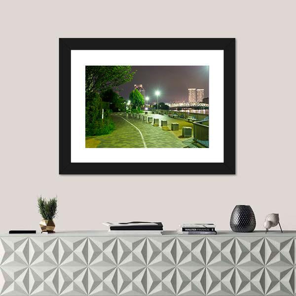 River Side Promenade In Japan Canvas Wall Art-1 Piece-Framed Print-20" x 16"-Tiaracle