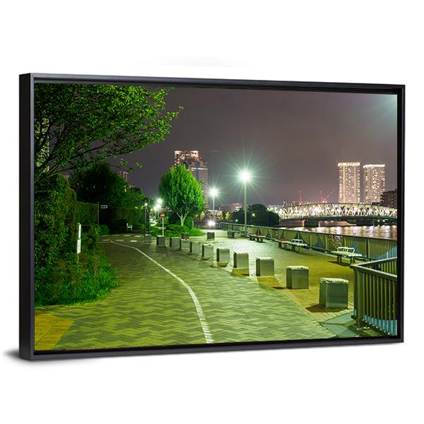 River Side Promenade In Japan Canvas Wall Art-3 Horizontal-Gallery Wrap-25" x 16"-Tiaracle