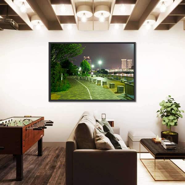 River Side Promenade In Japan Canvas Wall Art-3 Horizontal-Gallery Wrap-25" x 16"-Tiaracle
