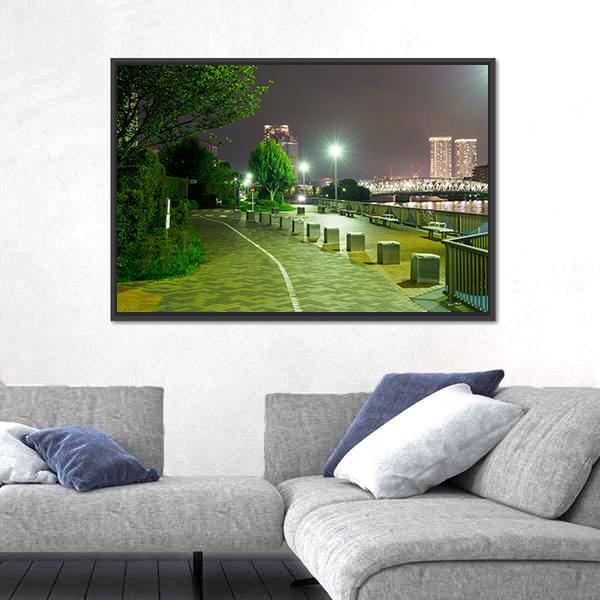 River Side Promenade In Japan Canvas Wall Art-3 Horizontal-Gallery Wrap-25" x 16"-Tiaracle