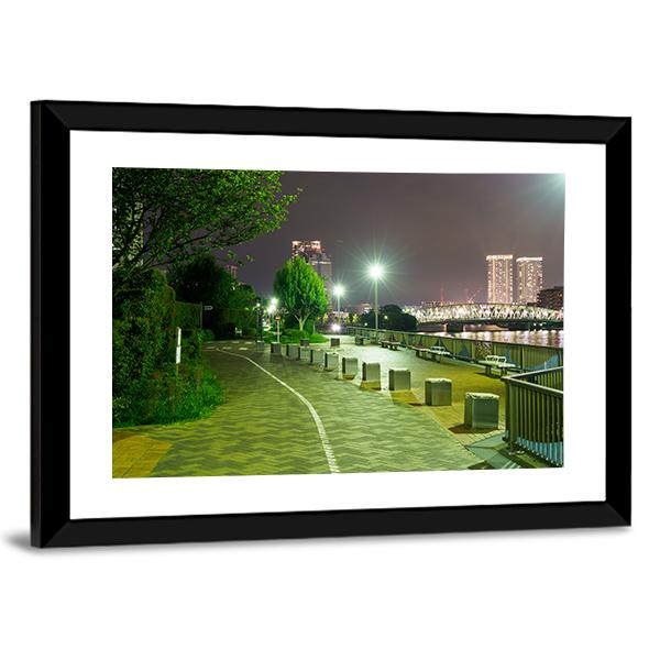 River Side Promenade In Japan Canvas Wall Art-3 Horizontal-Gallery Wrap-25" x 16"-Tiaracle