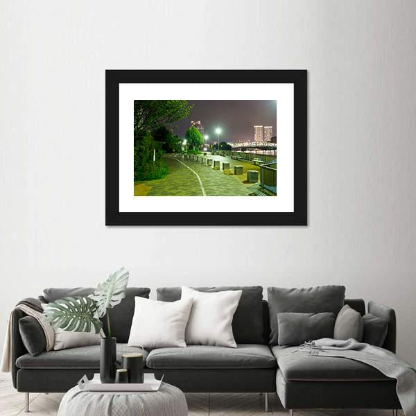 River Side Promenade In Japan Canvas Wall Art-3 Horizontal-Gallery Wrap-25" x 16"-Tiaracle
