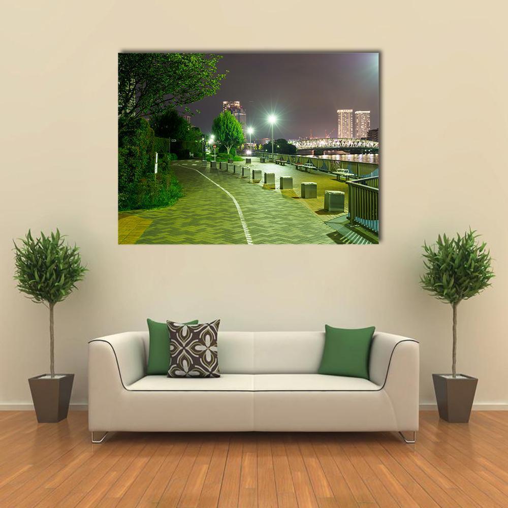 River Side Promenade In Japan Canvas Wall Art-1 Piece-Gallery Wrap-48" x 32"-Tiaracle