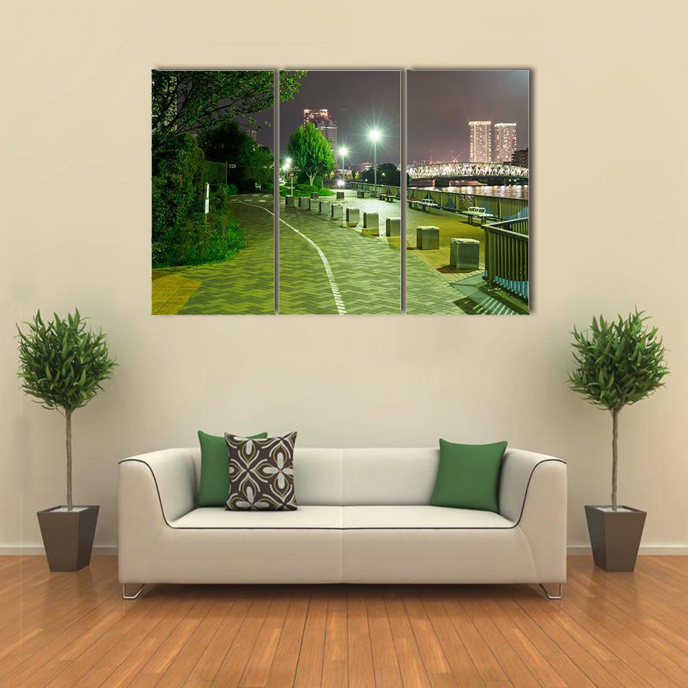 River Side Promenade In Japan Canvas Wall Art-3 Horizontal-Gallery Wrap-37" x 24"-Tiaracle