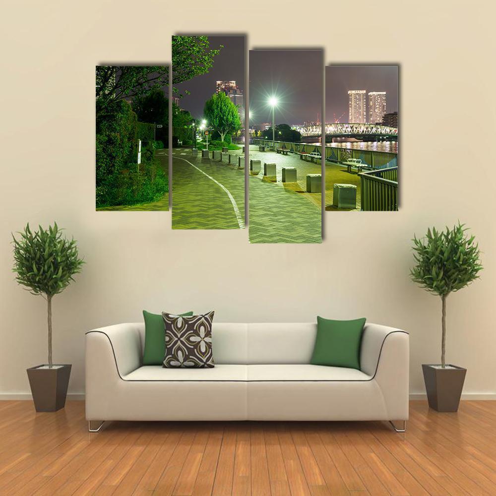 River Side Promenade In Japan Canvas Wall Art-4 Pop-Gallery Wrap-50" x 32"-Tiaracle