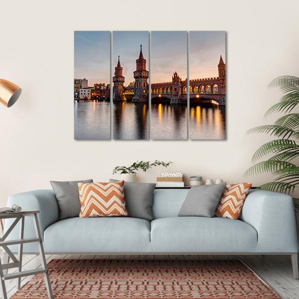 River Spree &amp; Oberbaum Bridge Canvas Wall Art-4 Horizontal-Gallery Wrap-34&quot; x 24&quot;-Tiaracle
