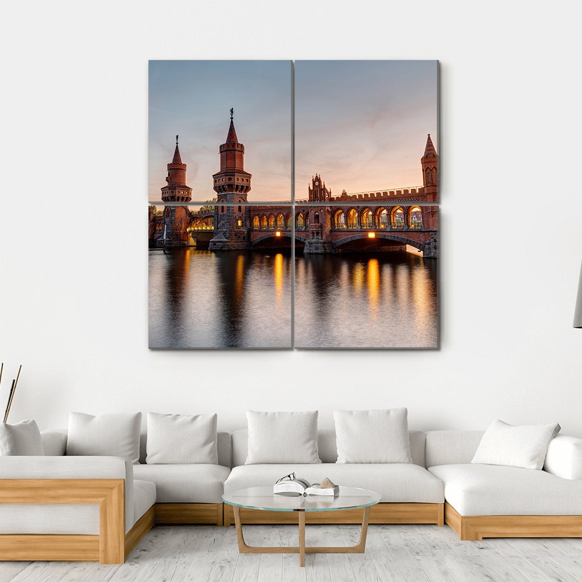 River Spree &amp; Oberbaum Bridge Canvas Wall Art-4 Square-Gallery Wrap-17&quot; x 17&quot;-Tiaracle