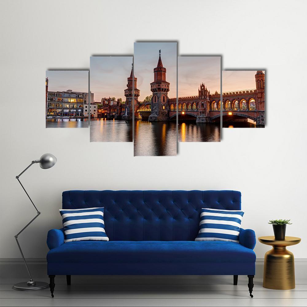River Spree &amp; Oberbaum Bridge Canvas Wall Art-5 Star-Gallery Wrap-62&quot; x 32&quot;-Tiaracle