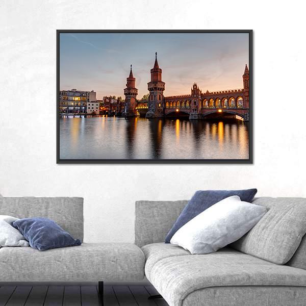 River Spree & Oberbaum Bridge Canvas Wall Art-1 Piece-Floating Frame-24" x 16"-Tiaracle