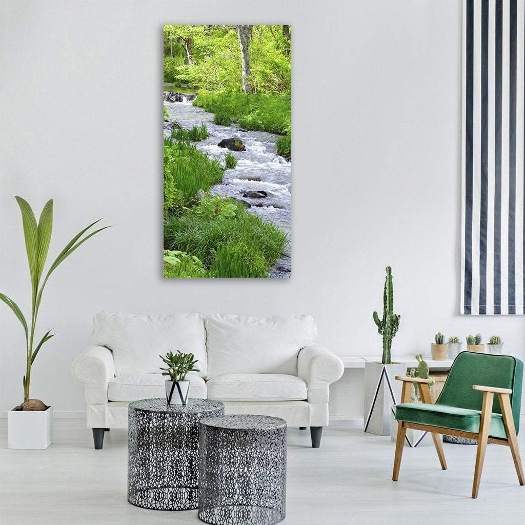 River Stream Landscape In Japan Vertical Canvas Wall Art-3 Vertical-Gallery Wrap-12" x 25"-Tiaracle