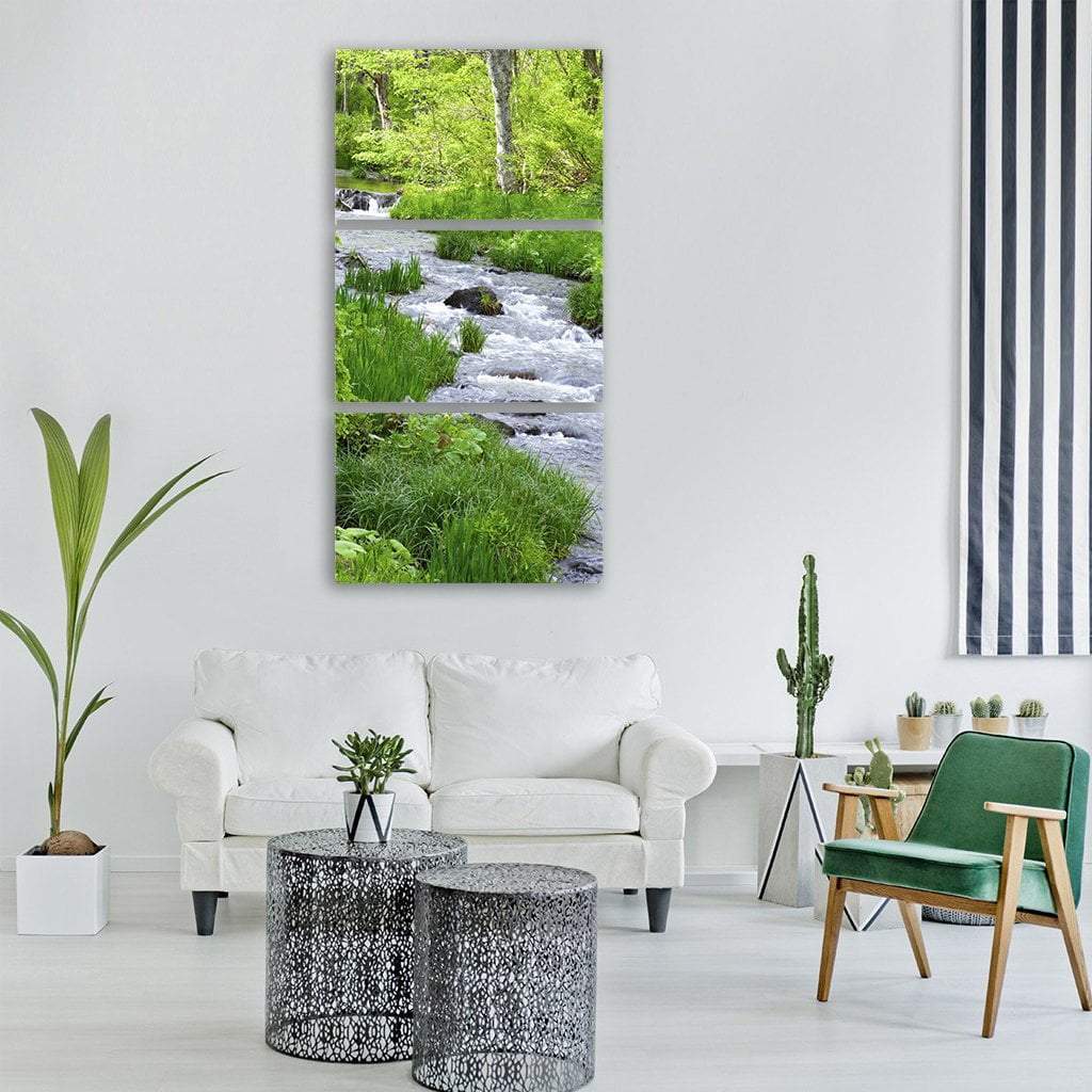 River Stream Landscape In Japan Vertical Canvas Wall Art-3 Vertical-Gallery Wrap-12" x 25"-Tiaracle