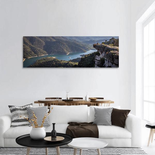 River Surrounded By Mountains Panoramic Canvas Wall Art-1 Piece-36" x 12"-Tiaracle