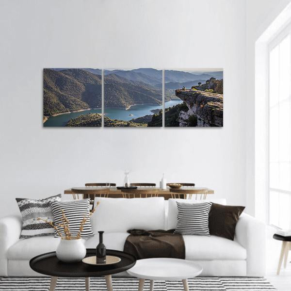 River Surrounded By Mountains Panoramic Canvas Wall Art-3 Piece-25" x 08"-Tiaracle