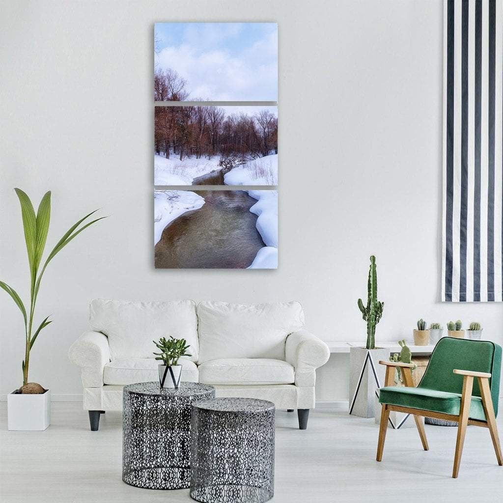 River Surrounded By Snow Vertical Canvas Wall Art-3 Vertical-Gallery Wrap-12" x 25"-Tiaracle