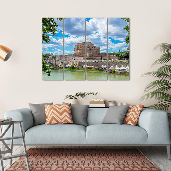 River Tiber And Castel Sant Angelo Canvas Wall Art-4 Horizontal-Gallery Wrap-34" x 24"-Tiaracle