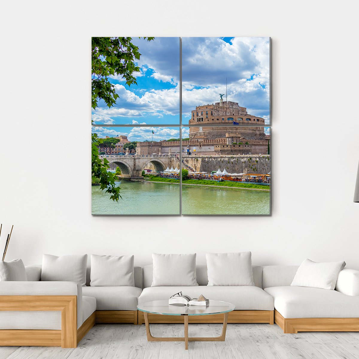 River Tiber And Castel Sant Angelo Canvas Wall Art-4 Square-Gallery Wrap-17" x 17"-Tiaracle