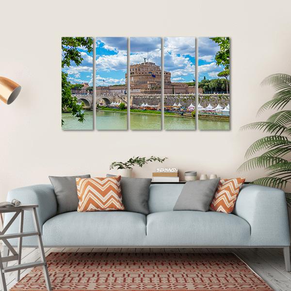 River Tiber And Castel Sant Angelo Canvas Wall Art-5 Horizontal-Gallery Wrap-22" x 12"-Tiaracle