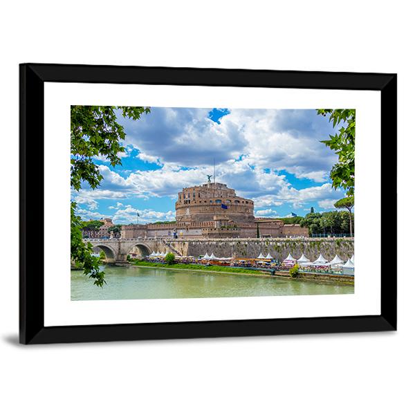 River Tiber And Castel Sant Angelo Canvas Wall Art-3 Horizontal-Gallery Wrap-25" x 16"-Tiaracle