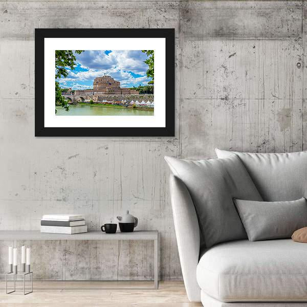 River Tiber And Castel Sant Angelo Canvas Wall Art-3 Horizontal-Gallery Wrap-25" x 16"-Tiaracle