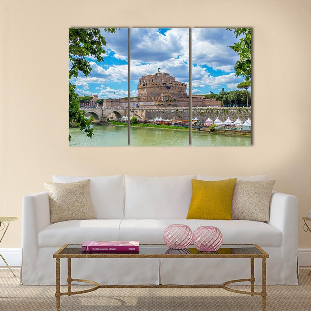 River Tiber And Castel Sant Angelo Canvas Wall Art-3 Horizontal-Gallery Wrap-37" x 24"-Tiaracle