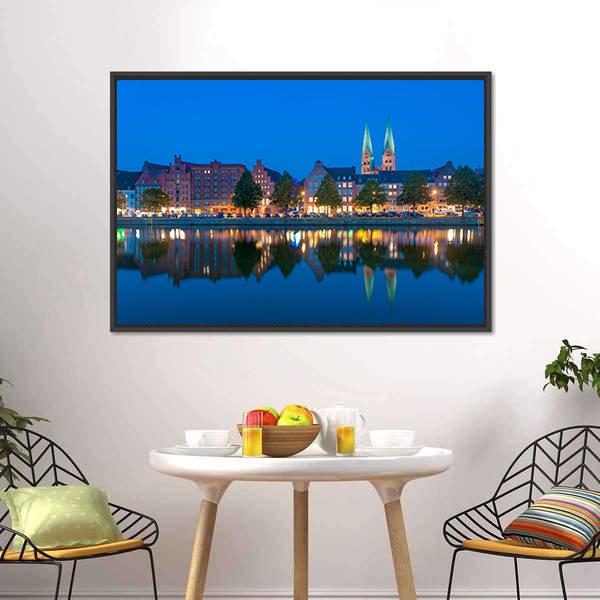River Untertrave With Church Canvas Wall Art-1 Piece-Floating Frame-24" x 16"-Tiaracle