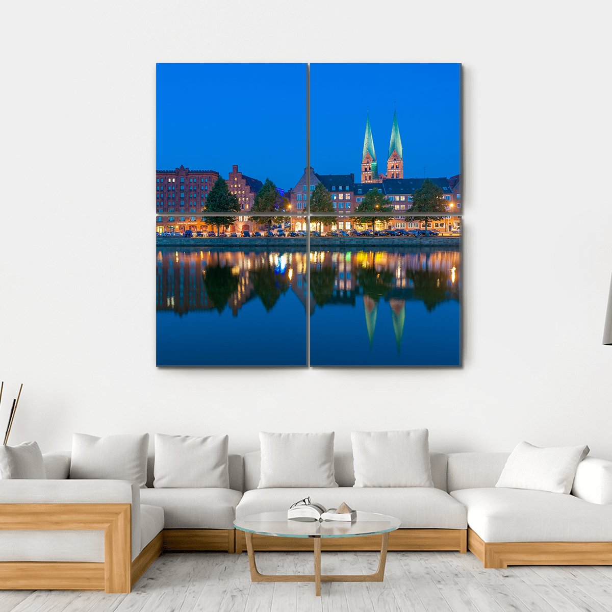 River Untertrave With Church Canvas Wall Art-4 Square-Gallery Wrap-17" x 17"-Tiaracle