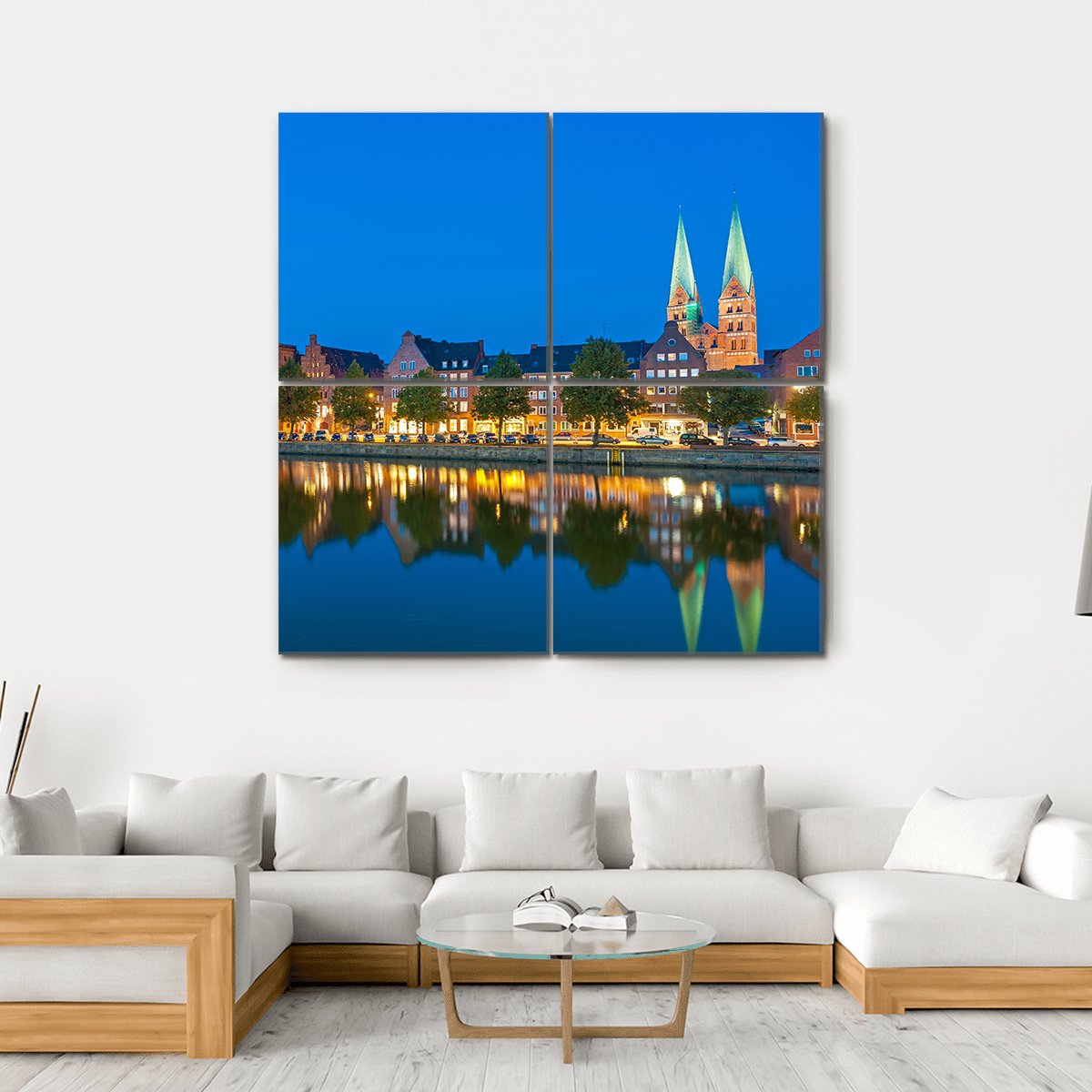 River Untertrave With Church Canvas Wall Art-4 Square-Gallery Wrap-17" x 17"-Tiaracle