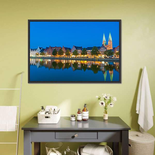 River Untertrave With Church Canvas Wall Art-1 Piece-Floating Frame-24" x 16"-Tiaracle
