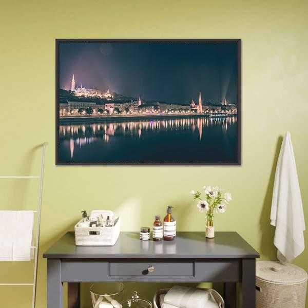 River View Of Budapest Canvas Wall Art-1 Piece-Floating Frame-24" x 16"-Tiaracle