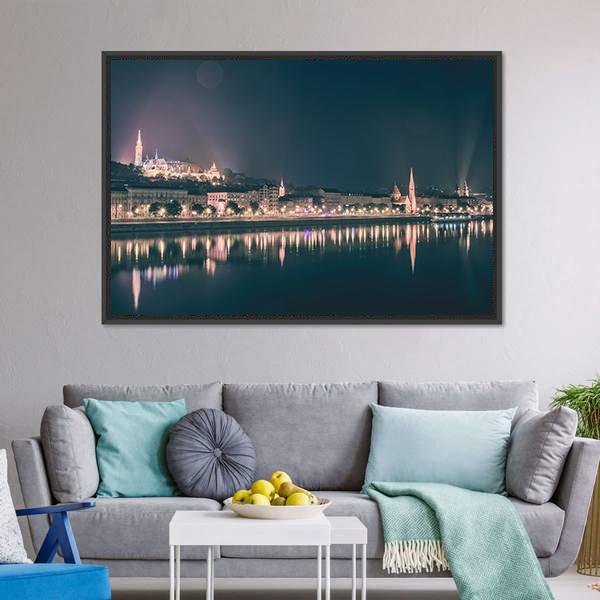 River View Of Budapest Canvas Wall Art-3 Horizontal-Gallery Wrap-25" x 16"-Tiaracle
