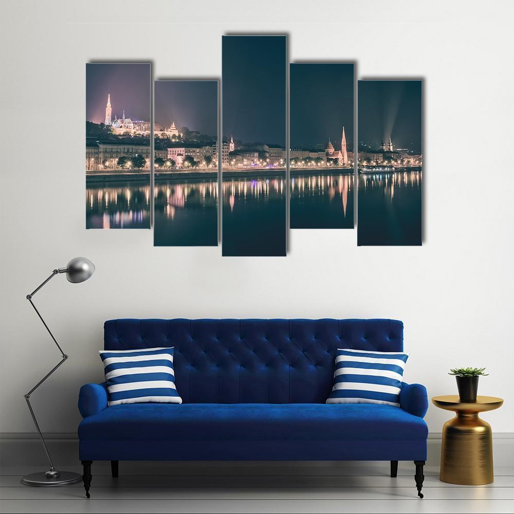 River View Of Budapest Canvas Wall Art-5 Pop-Gallery Wrap-47" x 32"-Tiaracle