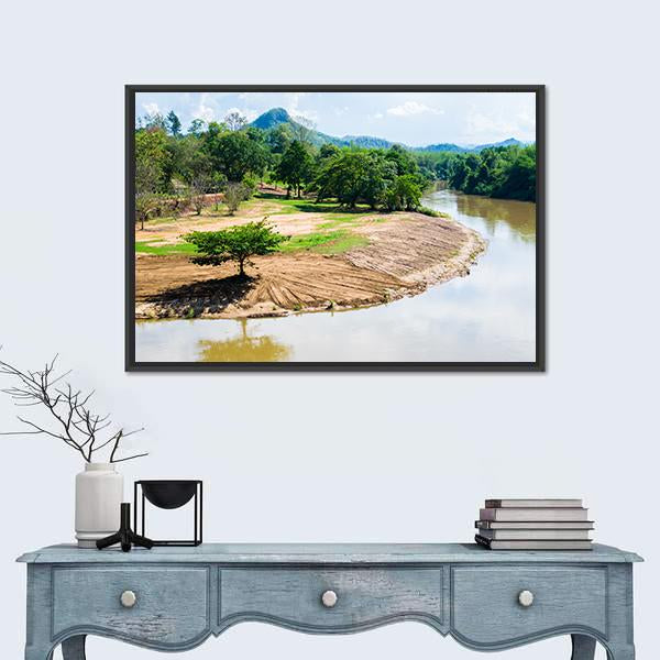 River View With Beautiful Mountains Canvas Wall Art-1 Piece-Floating Frame-24" x 16"-Tiaracle