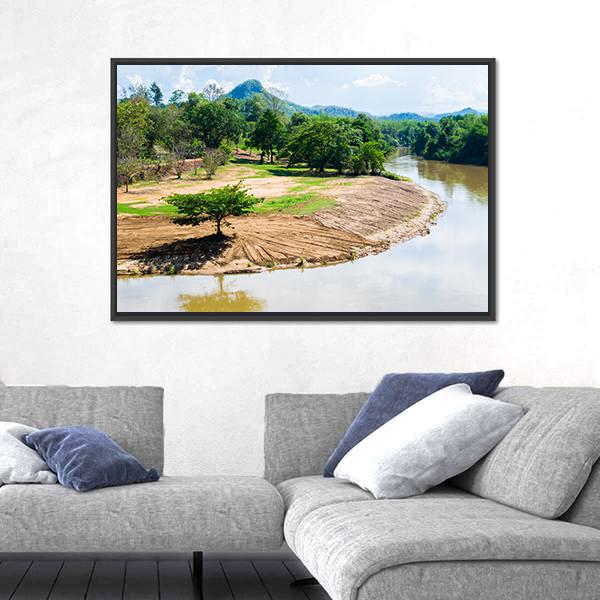 River View With Beautiful Mountains Canvas Wall Art-3 Horizontal-Gallery Wrap-25" x 16"-Tiaracle