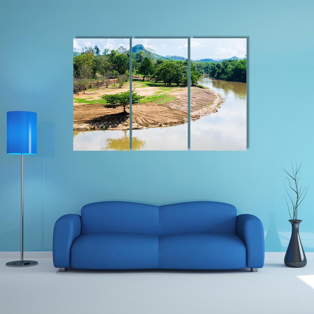 River View With Beautiful Mountains Canvas Wall Art-3 Horizontal-Gallery Wrap-37" x 24"-Tiaracle