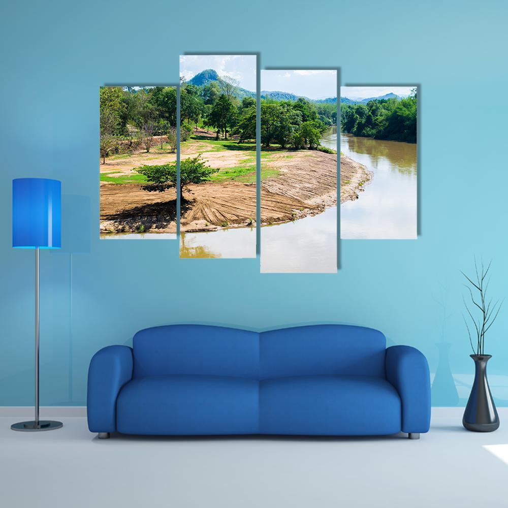 River View With Beautiful Mountains Canvas Wall Art-4 Pop-Gallery Wrap-50" x 32"-Tiaracle