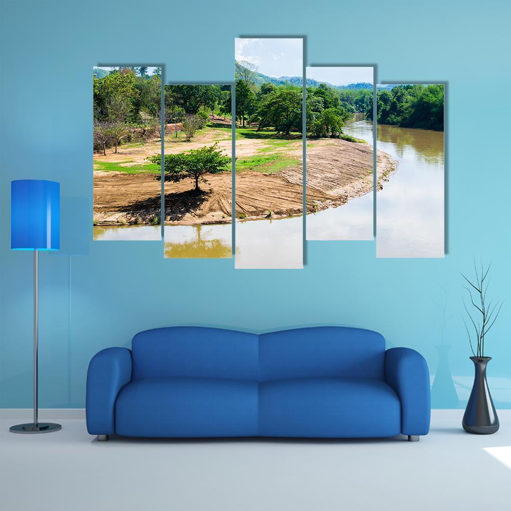 River View With Beautiful Mountains Canvas Wall Art-5 Pop-Gallery Wrap-47" x 32"-Tiaracle