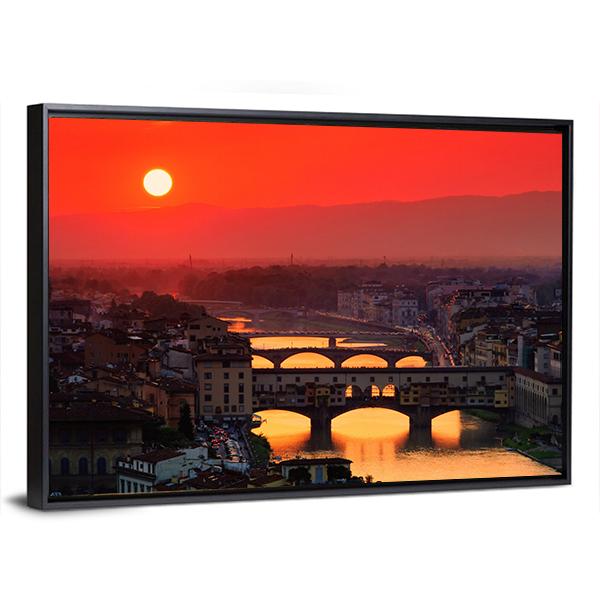 River With Florence Bridge Canvas Wall Art-3 Horizontal-Gallery Wrap-25" x 16"-Tiaracle