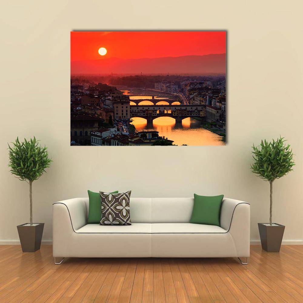 River With Florence Bridge Canvas Wall Art-1 Piece-Gallery Wrap-48" x 32"-Tiaracle