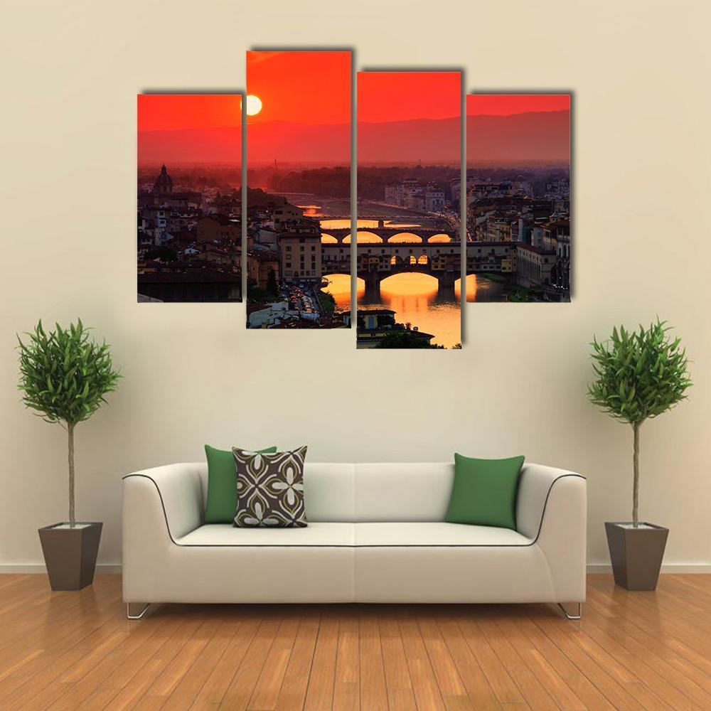River With Florence Bridge Canvas Wall Art-4 Pop-Gallery Wrap-50" x 32"-Tiaracle