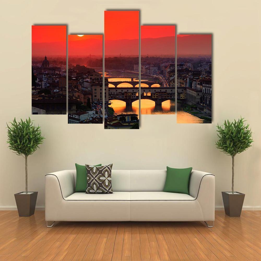 River With Florence Bridge Canvas Wall Art-5 Pop-Gallery Wrap-47" x 32"-Tiaracle