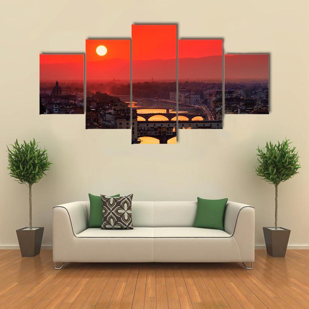 River With Florence Bridge Canvas Wall Art-5 Pop-Gallery Wrap-47" x 32"-Tiaracle