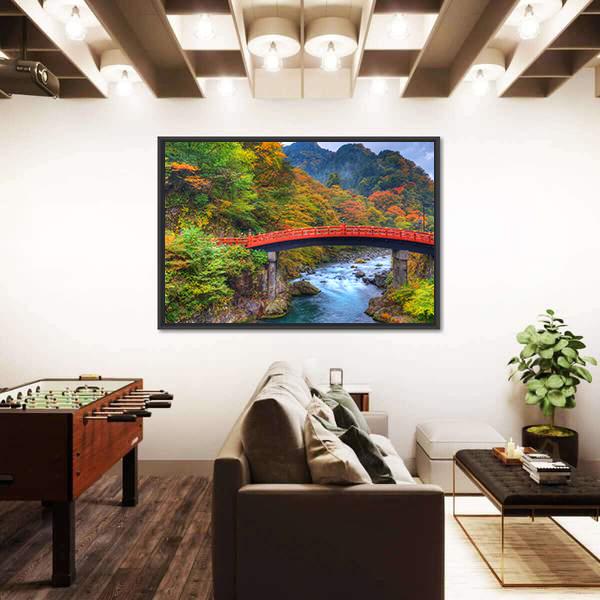 River With Shinkyo Bridge In Nikko Canvas Wall Art-5 Horizontal-Gallery Wrap-22" x 12"-Tiaracle