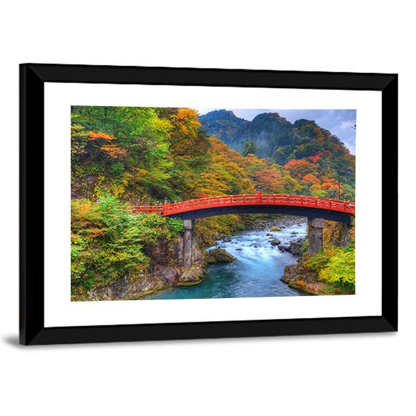 River With Shinkyo Bridge In Nikko Canvas Wall Art-5 Horizontal-Gallery Wrap-22" x 12"-Tiaracle