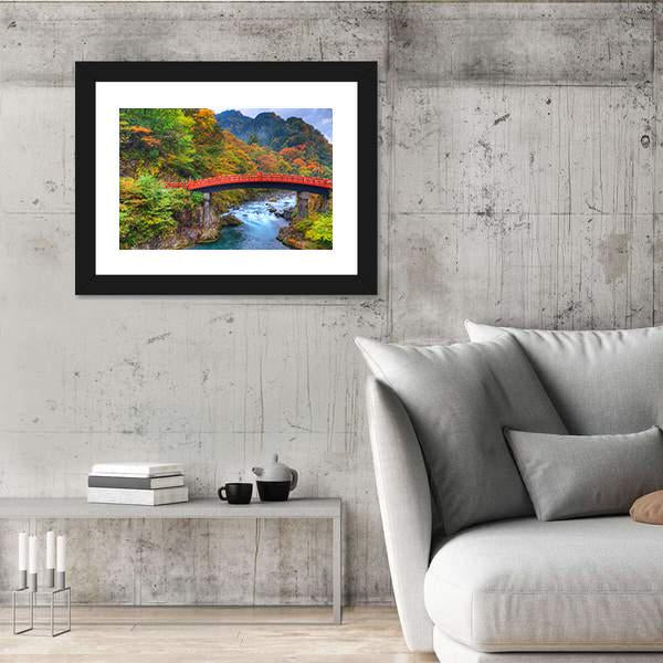 River With Shinkyo Bridge In Nikko Canvas Wall Art-5 Horizontal-Gallery Wrap-22" x 12"-Tiaracle