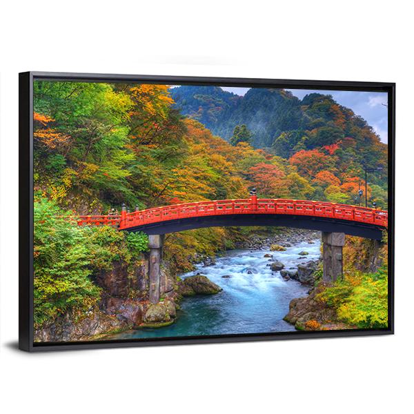 River With Shinkyo Bridge In Nikko Canvas Wall Art-5 Horizontal-Gallery Wrap-22" x 12"-Tiaracle